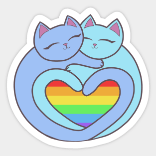 Rainbow Pride Flag Heart Cats Kawaii Sticker